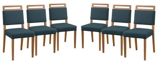 Kit 6 Cadeiras de Jantar Estofada Azul em Veludo Marken