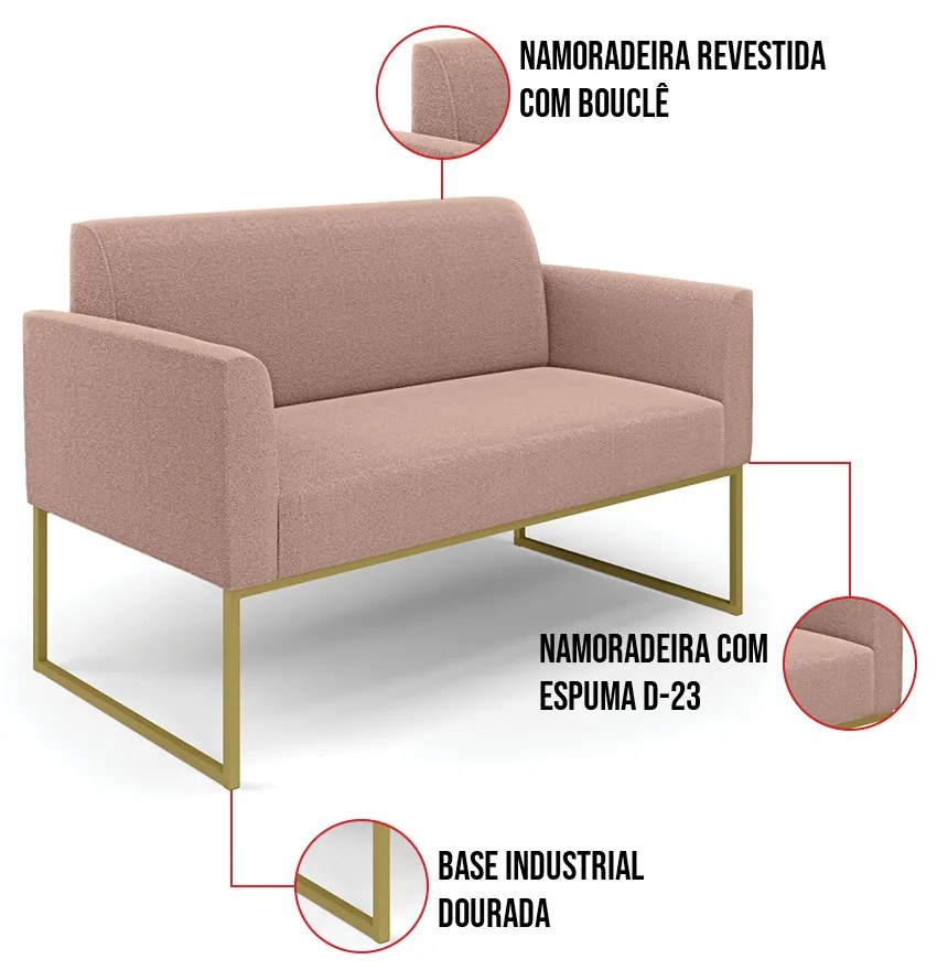 Namoradeira e 2 Poltronas Industrial Dourado Marisa Bouclê Rosê D03 - D'Rossi