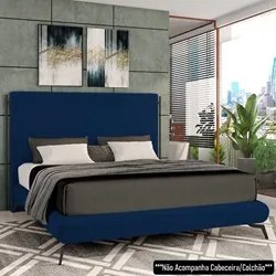 Cama Queen Base Box 158x198cm Pés de Ferro Cold P02 Veludo Azul - Mpoz