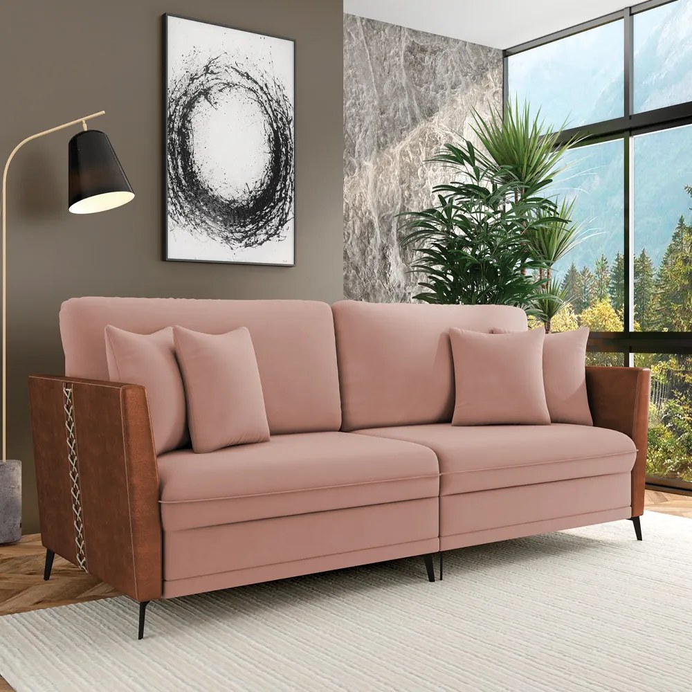 Sofá 2 Lugares Living 182cm Mondaí Sintético Marrom/Veludo K01 - D'Rossi - Rose