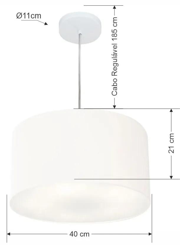 Lustre Pendente Cilíndrico Md-4019 Cúpula em Tecido 40x21cm Branco - Bivolt