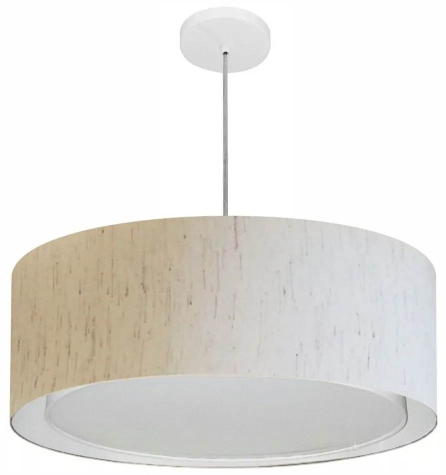 Lustre Pendente Cilíndrico Duplo Vivare Md-4297 Cúpula em Tecido 60x25cm - Bivolt - Linho Bege - 110V/220V