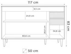 Balcão Gabinete 120cm 3 Portas 2 Gavetas Michigan Castanho/Preto - Lum