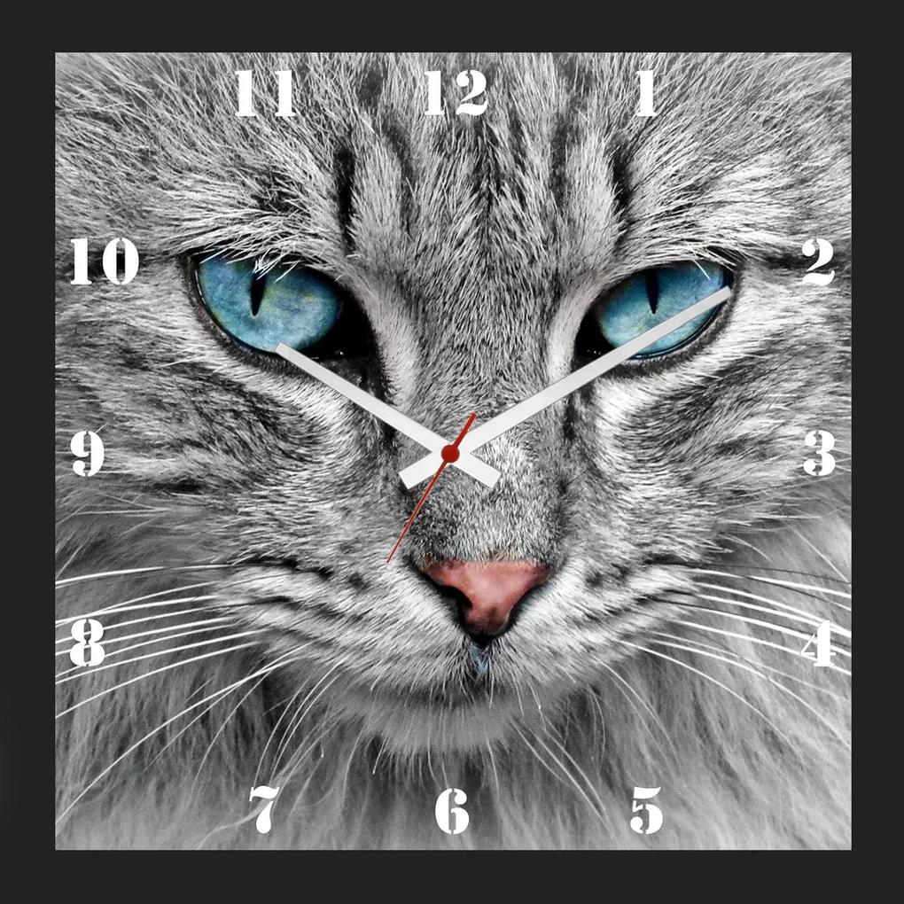 Relógio De Parede Personalizado Moldura Preta Pet Cara De Gato 30x30cm