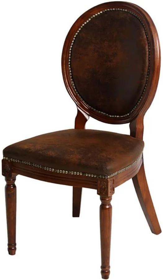 Cadeira Luis XV de Madeira sem Braço Assento e Encosto de Couro