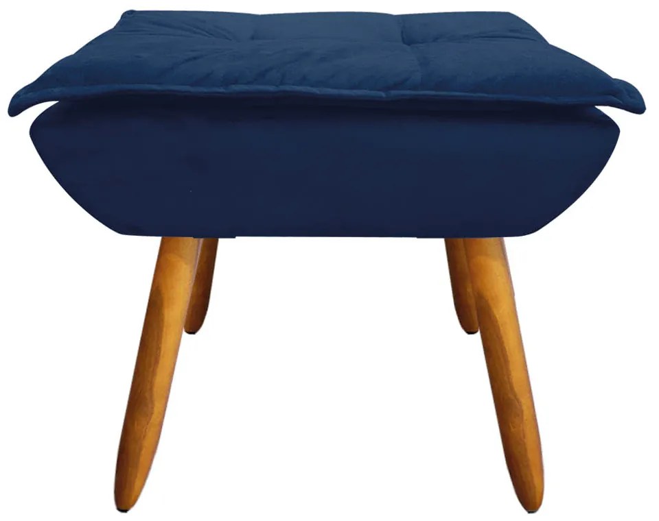 Poltrona e Puff Decorativo Pé Palito de Madeira Opala Suede Azul Marinho D03 - D'Rossi