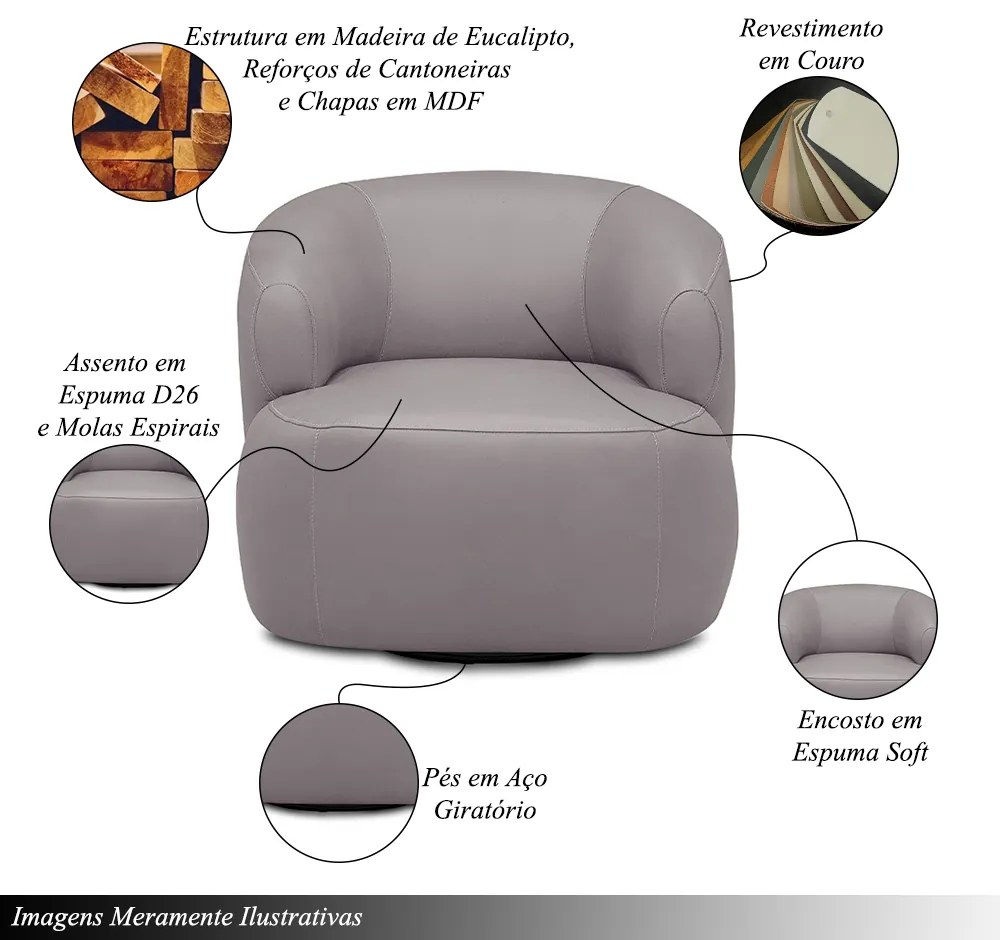 Kit 2 Poltronas Decorativas Verona Sala de Estar Base Giratória em Aço Couro Avelã G88 - Gran Belo