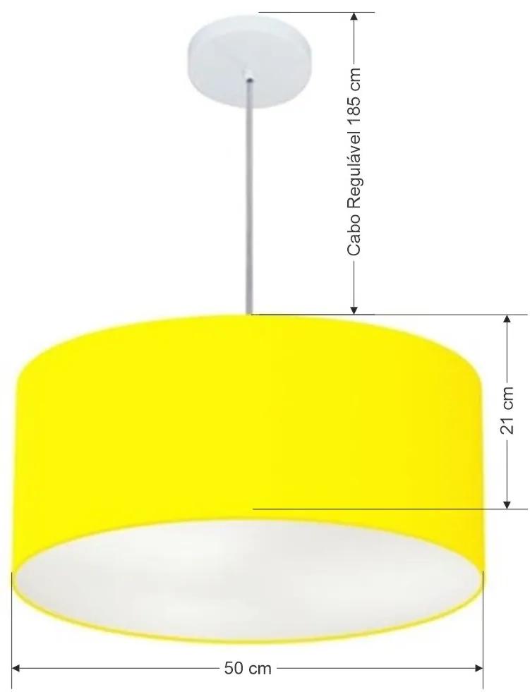 Lustre Pendente Cilíndrico Md-4049 Cúpula em Tecido 50x21cm Amarelo - Bivolt