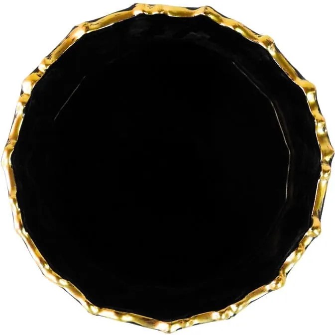 Cachepot Decorativo em Porcelana na Cor Preta com Detalhes em Dourado - 11X20cm