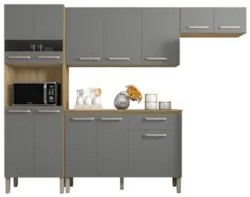 Cozinha Compacta Com Balcão 251cm Louis Z06 Freijó/Gris - Mpozenato