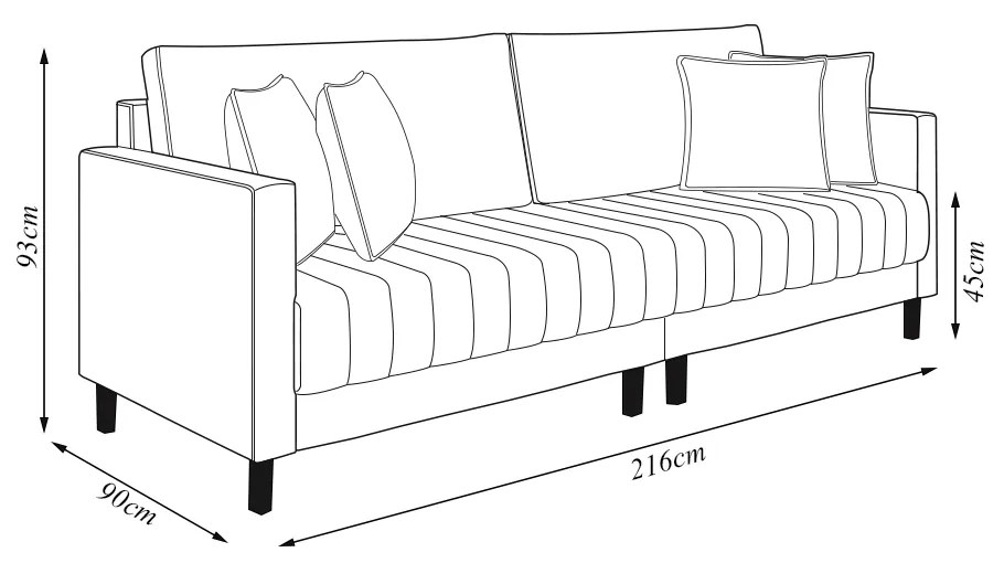 Sofá Living Decorativo Hamburgo Bipartido 2 Lugares 216cm com Almofadas Pés em Madeira Veludo Preto G33 - Gran Belo