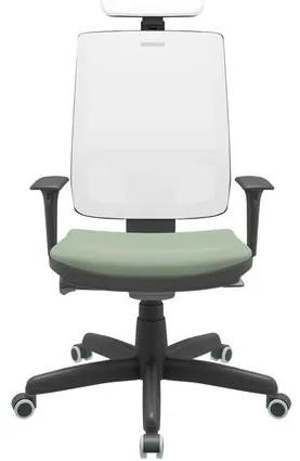 Cadeira Office Brizza Tela Branca Com Encosto Assento Vinil Verde Autocompensador Base Standard 126cm - 63443 Sun House