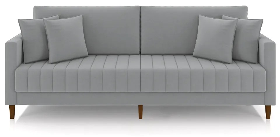 Sofá Living Decorativo Hamburgo 2 Lugares 156cm com Almofadas Pés em Madeira Veludo Cinza G33 - Gran Belo