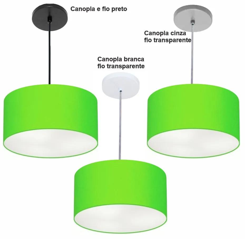 Pendente Cilíndrico Vivare Free Lux Md-4386 Cúpula em Tecido - Verde-Limão - Canopla cinza e fio transparente