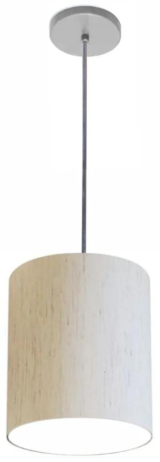Luminária Pendente Vivare Free Lux Md-4104 Cúpula em Tecido - Linho Bege - Canopla cinza e fio transparente