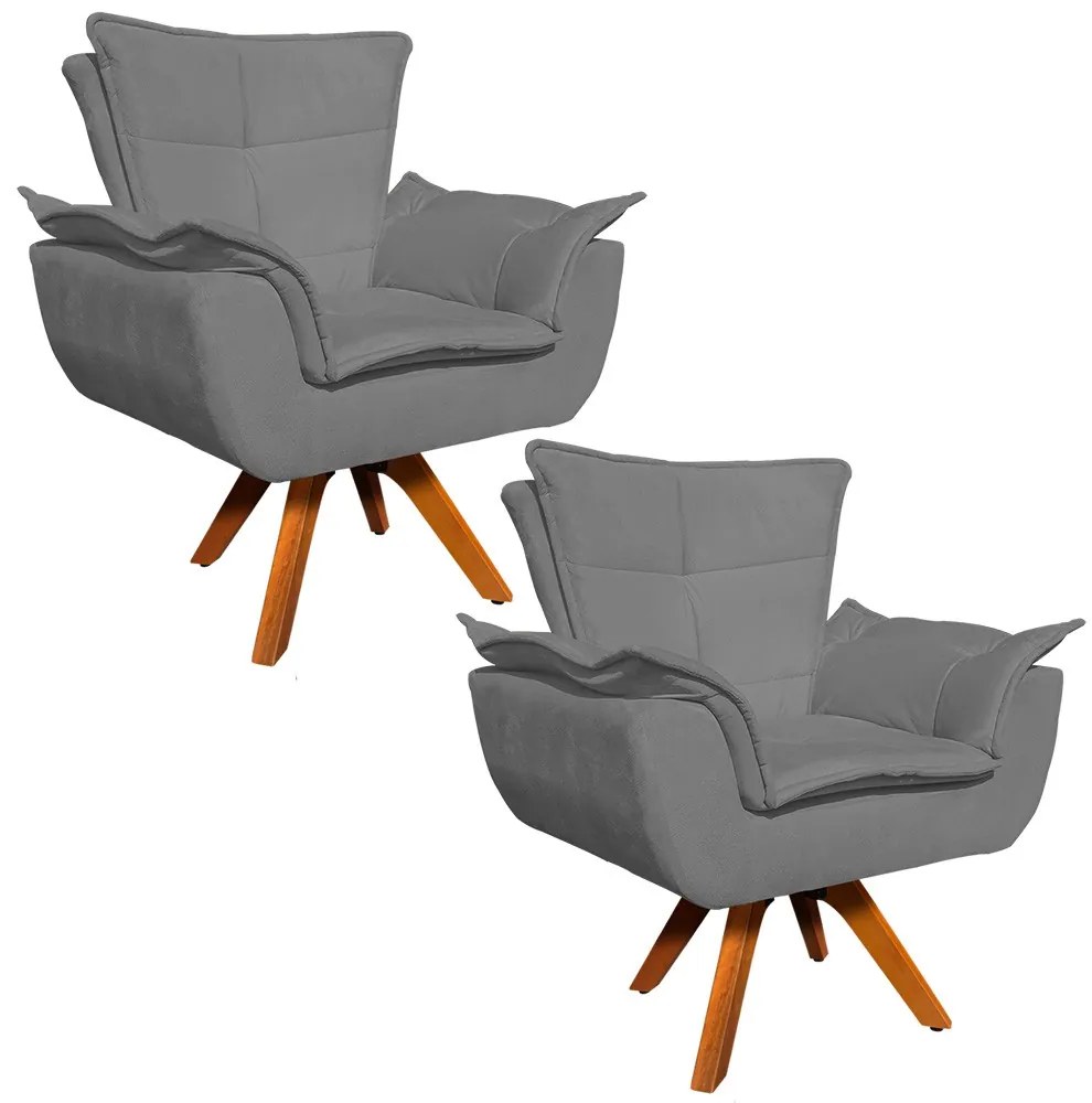Poltrona Sala de Estar Giratória MM30 Kit 2 Opalla Suede D03 - D'Rossi - Grafite