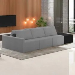 Sofá Ilha Modular Living com Puff 312cm Georgia Z08 Boucle Grafite/Pre