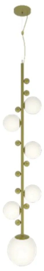 Pendente Aliança Ø20X146Cm 06Xg9 Globo 12Cm - Usina 90010/6 (DR-V - Dourado Escovado Verniz, Branco (Fosco))