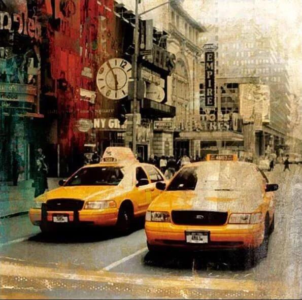 Quadro Tela Impressa Táxi Amarelo Nova York 60x60cm