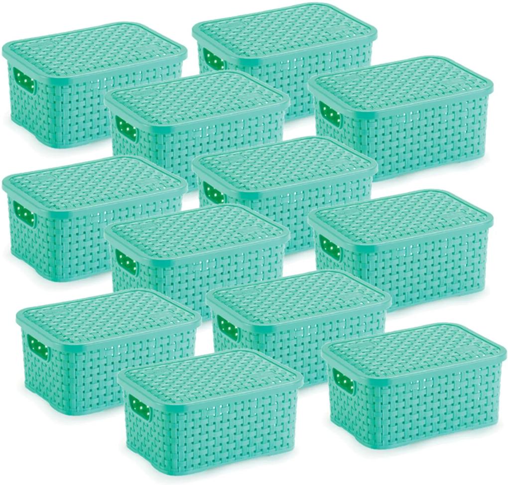 12 Caixas Organizadoras Rattan Pequena Verde 15,3 x 20,5 x 9,5 cm