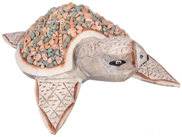 Escultura Tartaruga Madeira e Pedras