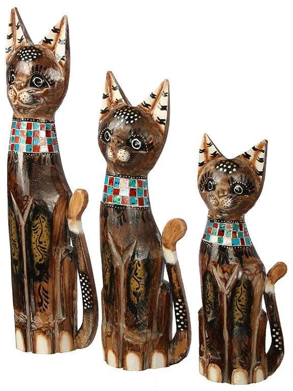 Trio de Gatos em Madeira c/ Mosaico