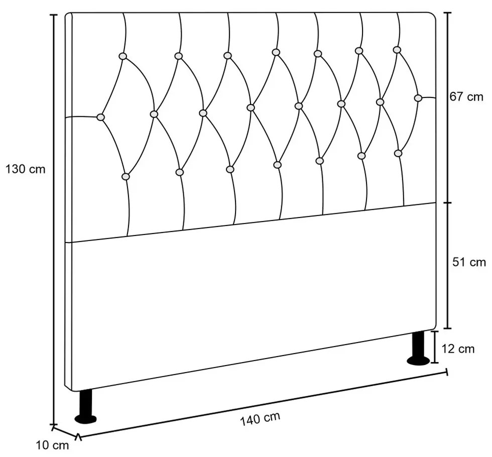 Cabeceira Topázio Para Cama Box Casal 140 cm Corino Preto - D'Rossi