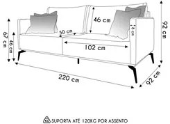 Sofá 3 Lugares 220cm Pés de Metal Vecchia S06 Linho Areia - Mpozenato