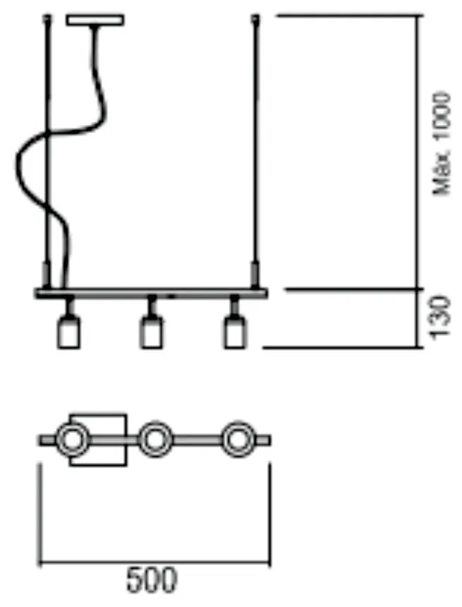 Pendente Branch S/ Globos 50Cm 3L E27 | Usina 16553/3 (DR-PV - Dourado Brilho Polido Verniz)