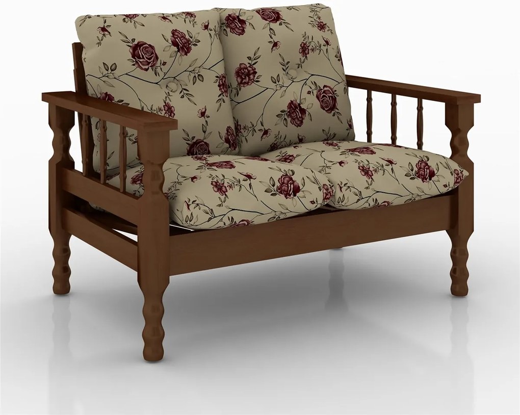 Conjunto de Estofados de Madeira Maciça com 3, 2 e 1 Lugares com 1 Mesa de Centro e 1 Mesa de Canto Belini