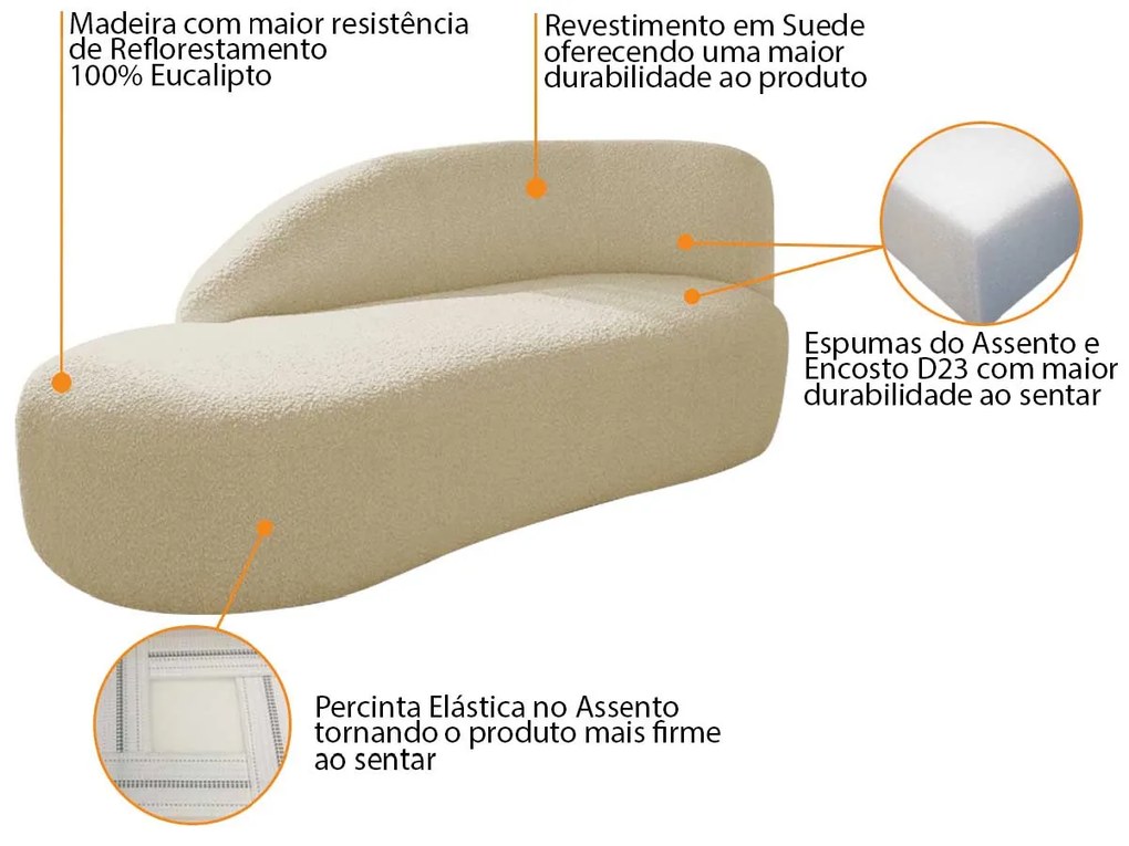 Divã Recamier Curvo Luna 160cm Lado Esquerdo Suede - ADJ Decor