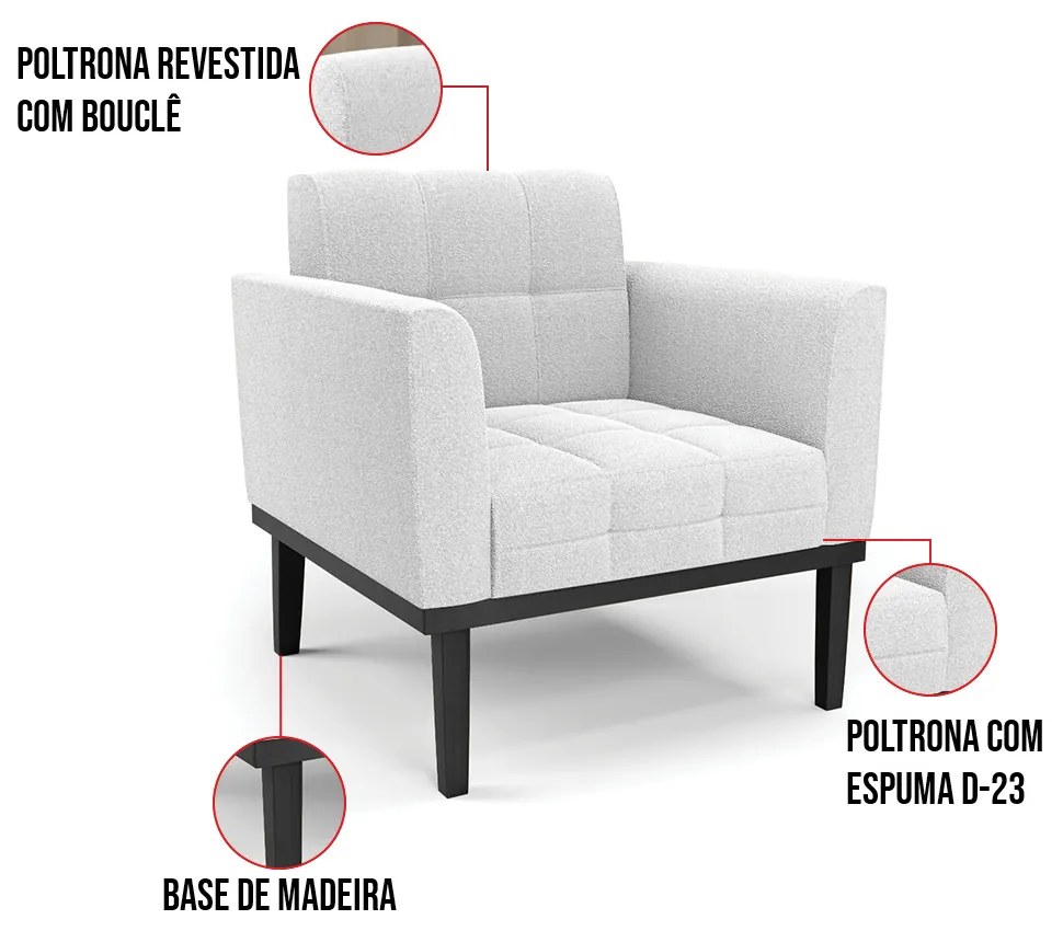 Namoradeira e Poltrona Base Madeira Fixa Pto Elisa Bouclê D03 - D'Rossi - Off White