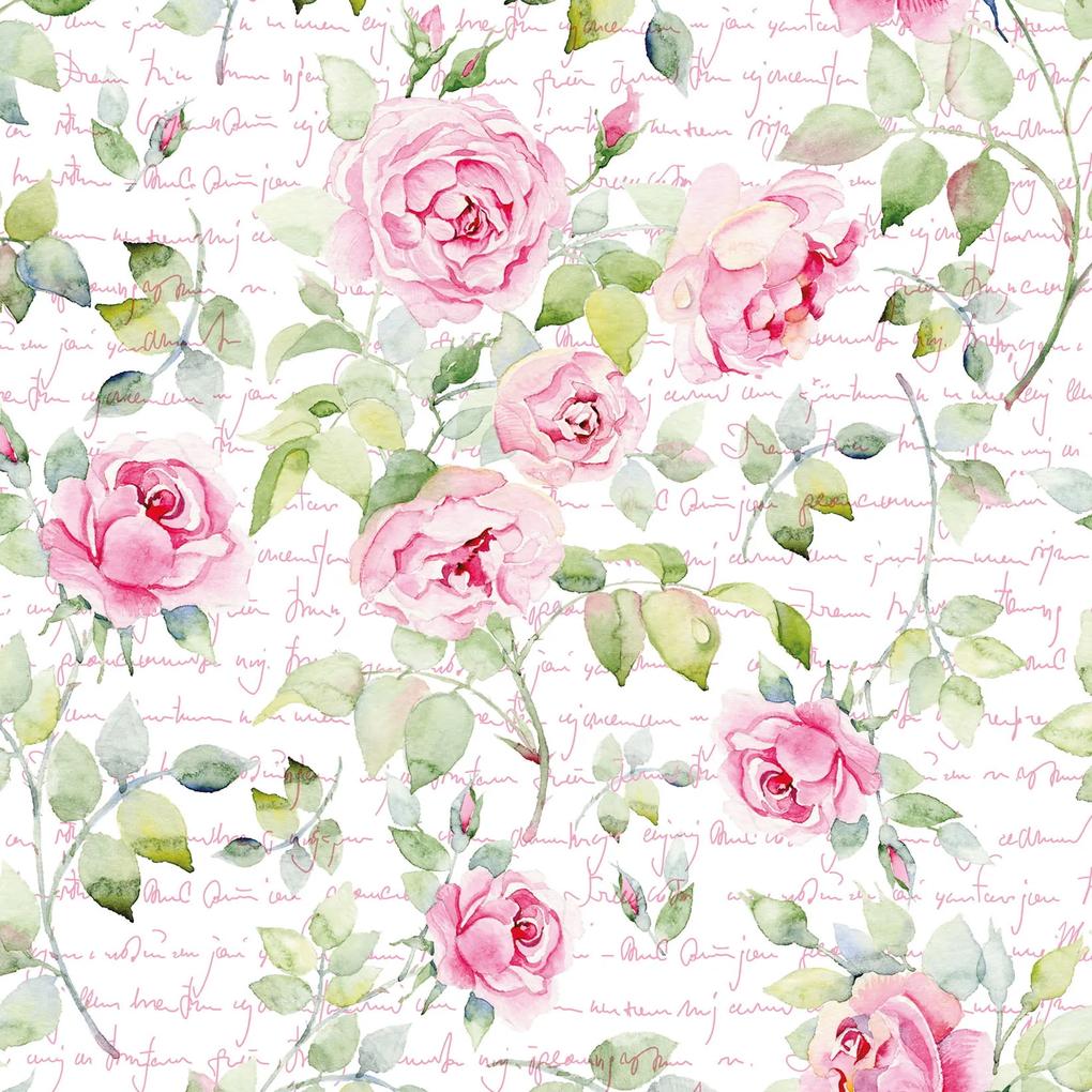 Papel de Parede Floral com Escrita Rosa 0.52m x 3.00m