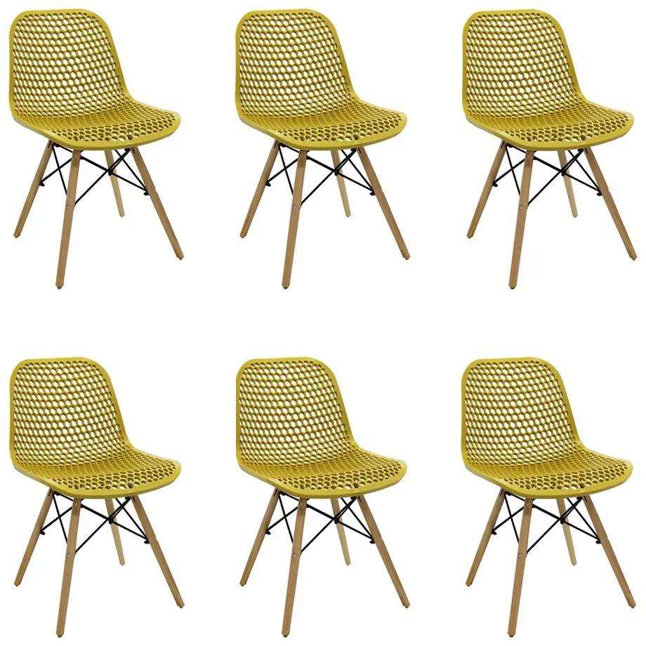 Kit 6 Cadeiras Decorativas Sala e Cozinha Haney (PP) Amarela Ocre G56 - Gran Belo