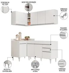 Armário de Cozinha Modulado de Canto Direito 4 Peças CP37 Balcão sem T