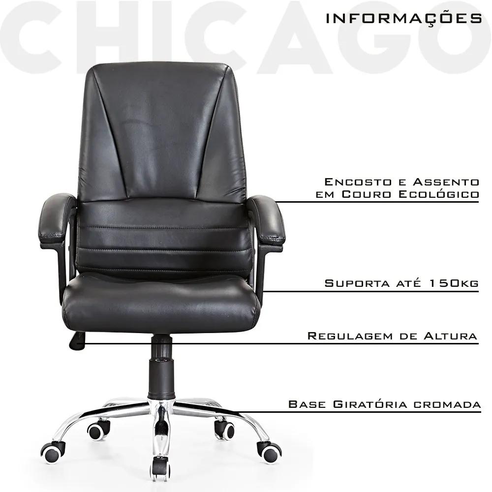 Cadeira de Escritório Giratória Com Regulagem de Altura Chicago PU Preto G24 - Gran Belo