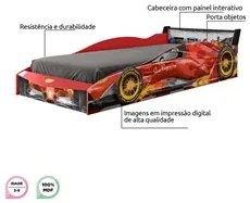 Cama Infantil Carro 100%MDF com Faróis LED Racing Car P13 Vermelho - M