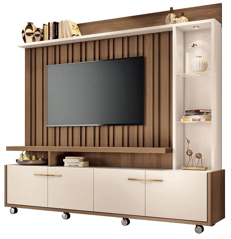 Estante de TV 60 Pol 200cm Sam Castanho/Off White H01 - D'Rossi