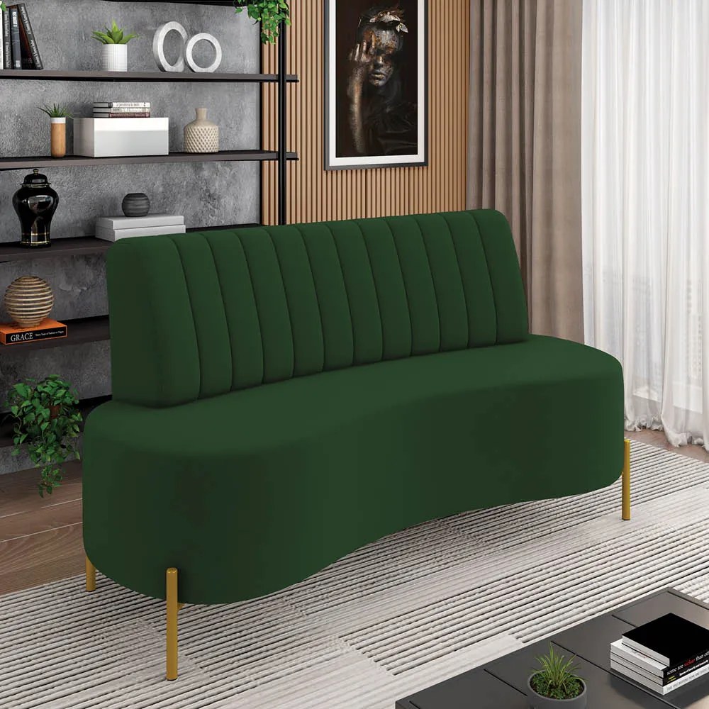 Sofá 2 Lugares Living 135cm Pé Ferro Dourado Maraú Veludo K01 - D'Rossi - Verde