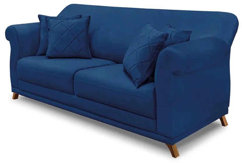 Sofá 2 Lugares Pé de Madeira Julieta 160 cm Suede Azul Marinho S04 - D'Rossi