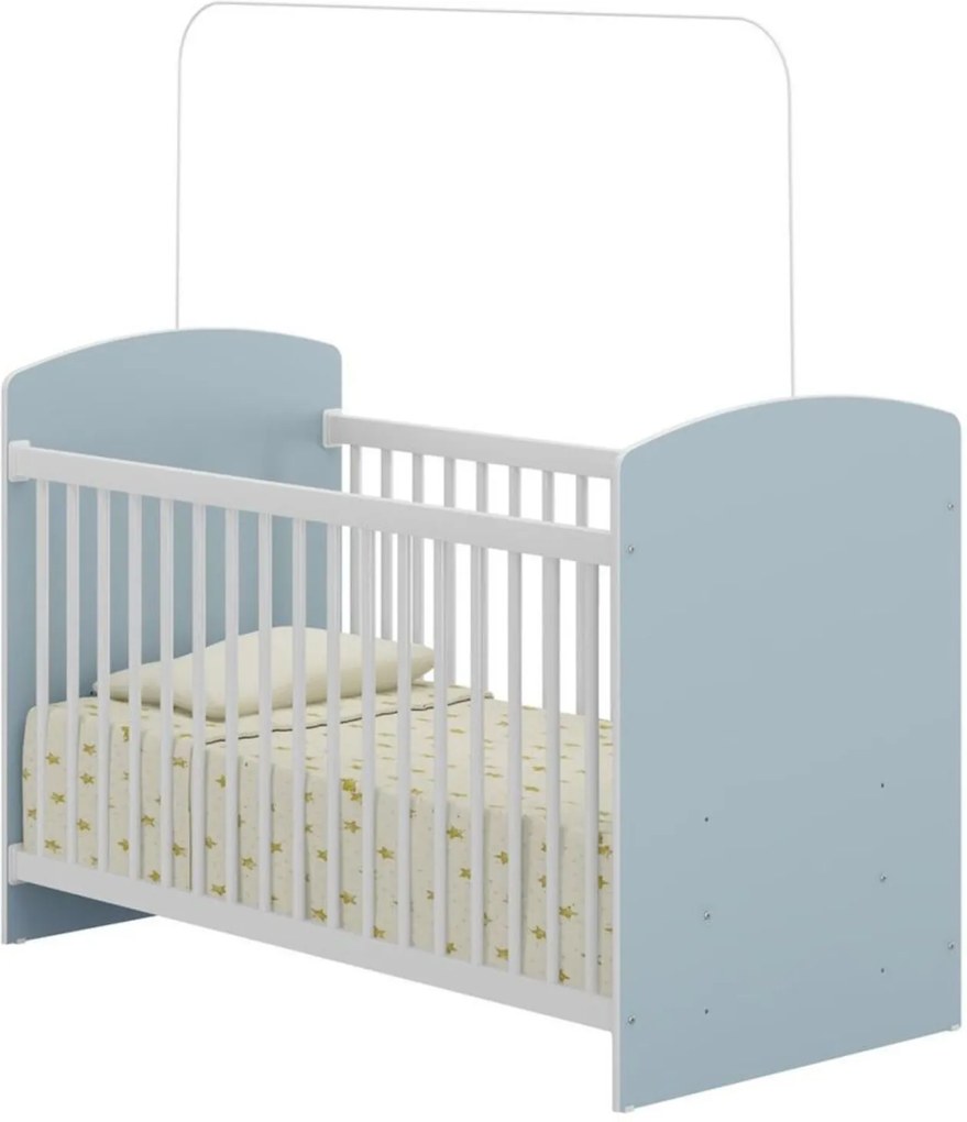 Quarto Infantil completo João e Maria Multimóveis Branco/Azul com Berço + Guarda roupas + cômoda Branco