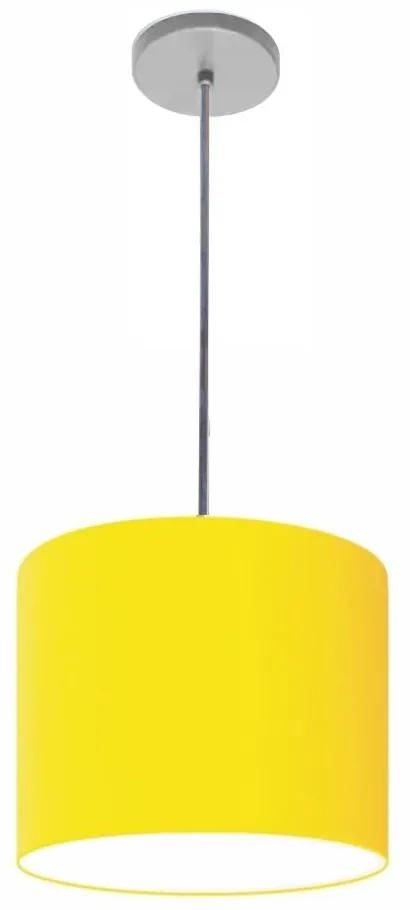 Luminária Pendente Vivare Free Lux Md-4105 Cúpula em Tecido - Amarelo - Canopla cinza e fio transparente