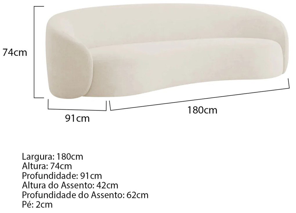 Sofá 3 Lugares 180cm Orgânico Luxo Recepção Amore Bouclé