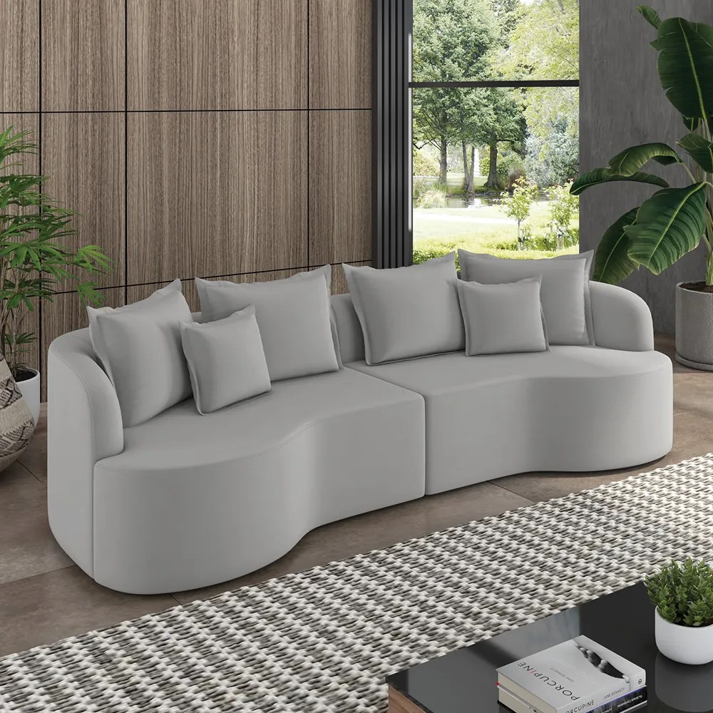 Sofá 3 Lugares Orgânico Living 210cm Mersa Veludo Cinza K01 - D'Rossi