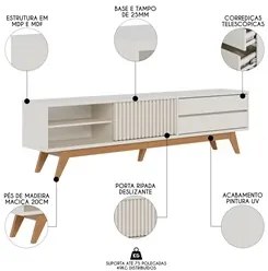 Rack para Sala Bancada de TV 75 Pol 200cm Itália C05 Off White Matte -