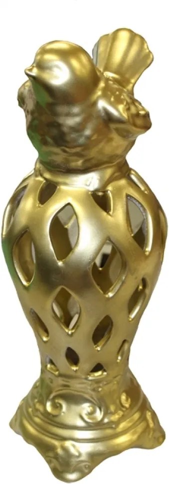 Cerâmica Dourada Pássaro Decorativo