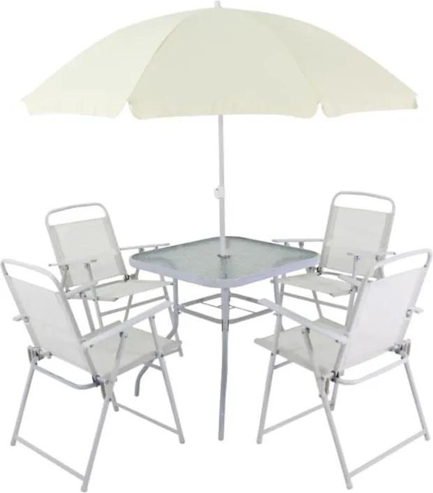 Conjunto Belfix Miami Mesa com 4 Cadeiras e Guarda-Sol, Branco-85400