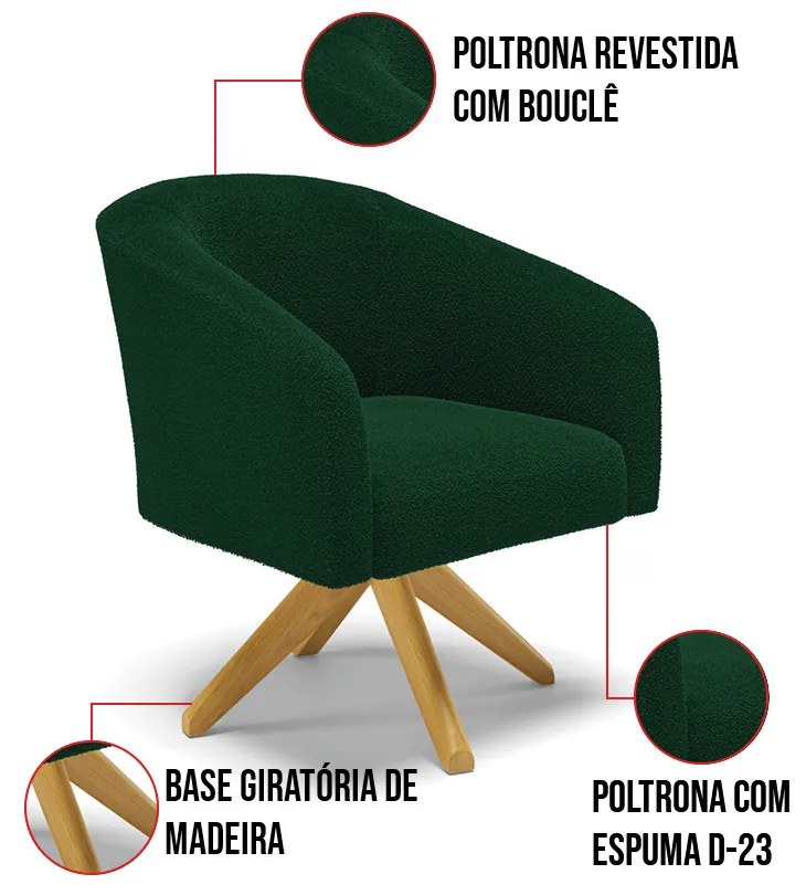 Poltrona Decorativa Giratória MA30 kit 2 Stella Bouclê Verde D03 - D'Rossi