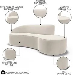 Sofá Living 2 Lugares 180cm Braço Esquerdo Mozart D06 Veludo Bege - Mp