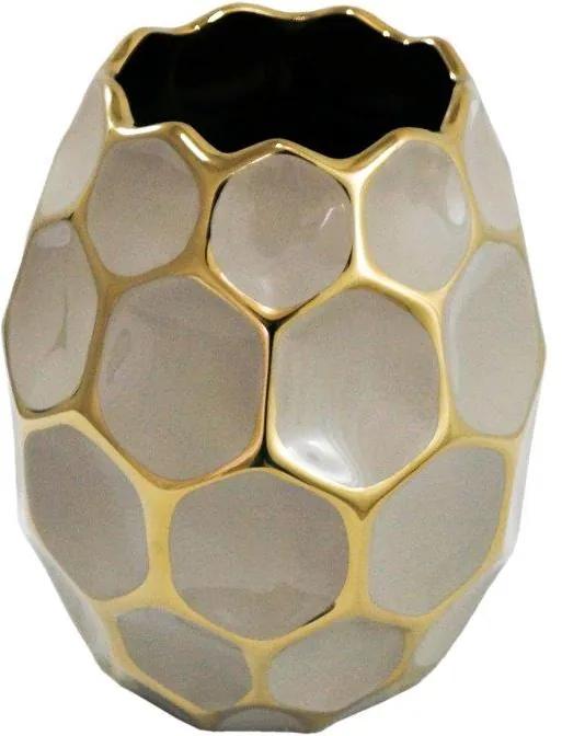 Vaso em Cerâmica Decorativo Marrom e Dourado - 18x15x15cm